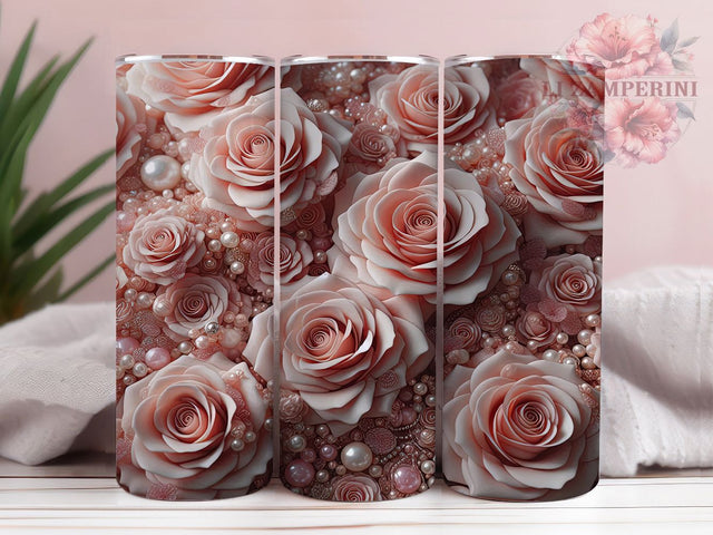 Elegant Pink Roses Tumbler, Sparkling Floral Wrap, 20oz Tumbler Sublimation, Elegant Flower Travel Design, Glittery Rose Sublimation, Feminine Floral Tumbler, Chic Garden Wrap Sublimation Li Zamperini 