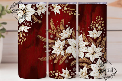 Elegant Poinsettia Red 20oz Tumbler Wrap Sublimation sassyprint 