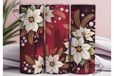 Elegant Poinsettia Red 20oz Tumbler Wrap Sublimation sassyprint 