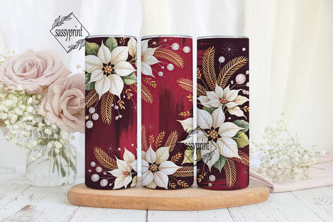 Elegant Poinsettia Red 20oz Tumbler Wrap Sublimation sassyprint 