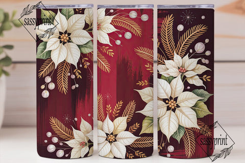 Elegant Poinsettia Red 20oz Tumbler Wrap Sublimation sassyprint 