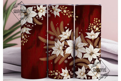 Elegant Poinsettia Red 20oz Tumbler Wrap Sublimation sassyprint 