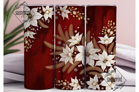 Elegant Poinsettia Red 20oz Tumbler Wrap Sublimation sassyprint 