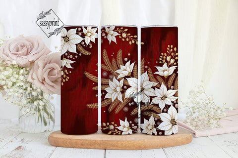 Elegant Poinsettia Red 20oz Tumbler Wrap Sublimation sassyprint 