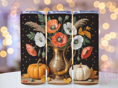 Elegant Pumpkin Floral Fall Tumbler Wrap, Pumpkin Flower Png, 20oz Skinny Tumbler, Autumn Tumbler Wrap, Sublimation Download, Elegant Fall Tumbler, Harvest Tumbler Design Sublimation SvggirlplusArt 