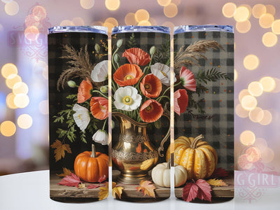 Elegant Pumpkin Floral Fall Tumbler Wrap, Pumpkin Flower Png, 20oz Skinny Tumbler, Autumn Tumbler Wrap, Sublimation Download, Elegant Fall Tumbler, Harvest Tumbler Design Sublimation SvggirlplusArt 
