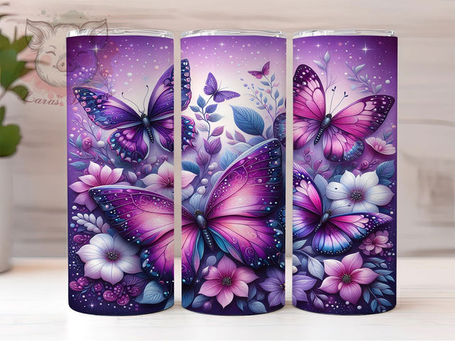 Elegant Purple Butterfly Floral Tumbler, Floral Tumbler Wrap, 20oz Skinny Tumbler PNG, Butterfly Flower Design, Sublimation Tumbler Wrap, Elegant Purple Tumbler, Butterfly Aesthetic Sublimation Lara' s Designs 