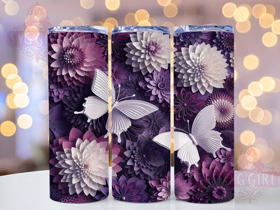 Elegant Purple Butterfly Floral Tumbler, Purple Flower Pattern, Romantic Nature Design, 20Oz Sublimation Wrap, Elegant Butterfly Art, Spring Bloom Texture, Tumbler Sublimation Sublimation SvggirlplusArt 