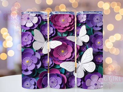 Elegant Purple Butterfly Floral Tumbler, Purple Flower Pattern, Romantic Nature Design, 20Oz Sublimation Wrap, Elegant Butterfly Art, Spring Bloom Texture, Tumbler Sublimation Sublimation SvggirlplusArt 