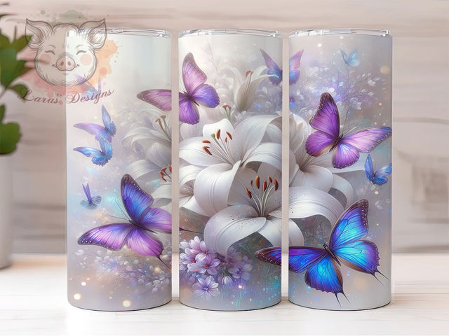 Elegant Purple Butterfly Lily Tumbler, Floral Nature Wrap, Cute Butterfly Cup, Elegant Sublimation Design, Valentine Gift Tumbler, Sweet Lilies Wrap, Adorable Purple Cup Sublimation Lara' s Designs 