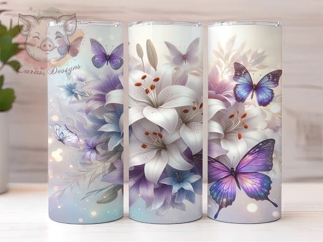 Elegant Purple Butterfly Lily Tumbler, Floral Nature Wrap, Cute Butterfly Cup, Elegant Sublimation Design, Valentine Gift Tumbler, Sweet Lilies Wrap, Adorable Purple Cup Sublimation Lara' s Designs 