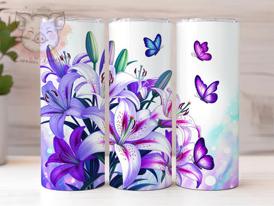 Elegant Purple Butterfly Lily Tumbler, Floral Nature Wrap, Cute Butterfly Cup, Elegant Sublimation Design, Valentine Gift Tumbler, Sweet Lilies Wrap, Adorable Purple Cup Sublimation Lara' s Designs 