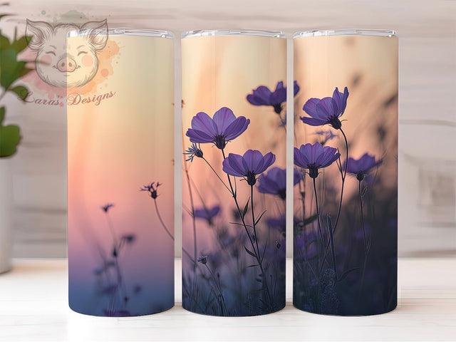 Elegant Purple Floral Tumbler, Purple Flowers Wrap, Elegant Nature Cup, 20oz Sublimation Wrap, Stylish Purple Floral Tumbler, Artistic Flower Design Cup, Botanical Purple Theme Wrap Sublimation Lara' s Designs 
