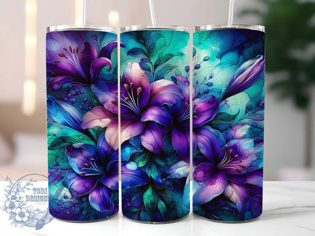 Elegant Purple Lily Floral Tumbler, Elegant Lily Tumbler, Whimsical Lily Wrap, Floral Lily Wrap, Vibrant Purple Wrap, Sublimation Design, Trendy Gift Idea Sublimation ToriDesigns 