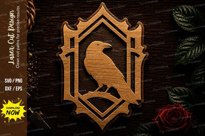 Elegant Raven Crest Frame Laser Cut SVG File SVG Regulrcrative 