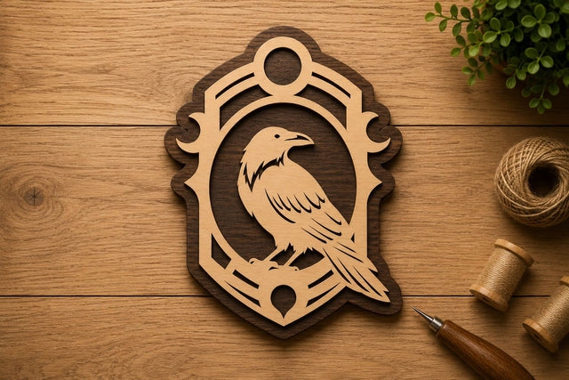 Elegant Raven Crest Laser Cut Svg File Design SVG Regulrcrative 