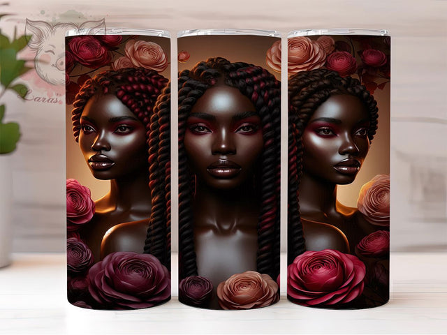 Elegant Red Black Women Tumbler, Elegant Afrocentric Wrap, African American Pride Cup, 20oz Sublimation Wrap, Cultural Heritage Tumbler, Stylish Empowerment Cup, Strong Black Identity Wrap Sublimation Lara' s Designs 