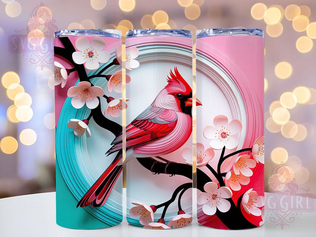 Elegant Red Cardinal Floral Tumbler, Floral Bird Wrap, Elegant Nature Mug Design, Sublimation Wrap, Spring Drinkware, Gift Idea For Bird Lovers, Sparkly Floral Cup Sublimation SvggirlplusArt 