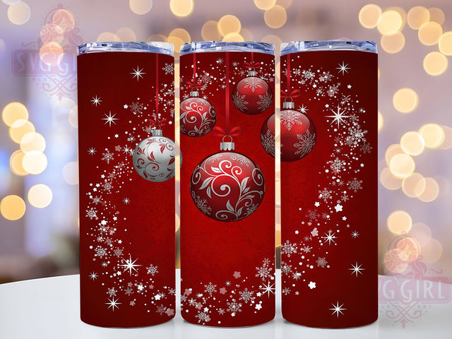 Elegant Red Ornament Christmas Tumbler, Ornament Holiday Wrap, Festive Sublimation Design, Elegant Christmas Cup, 20Oz Skinny Tumbler Wrap, Classic Ornament Mug, Seasonal Red Theme Sublimation SvggirlplusArt 