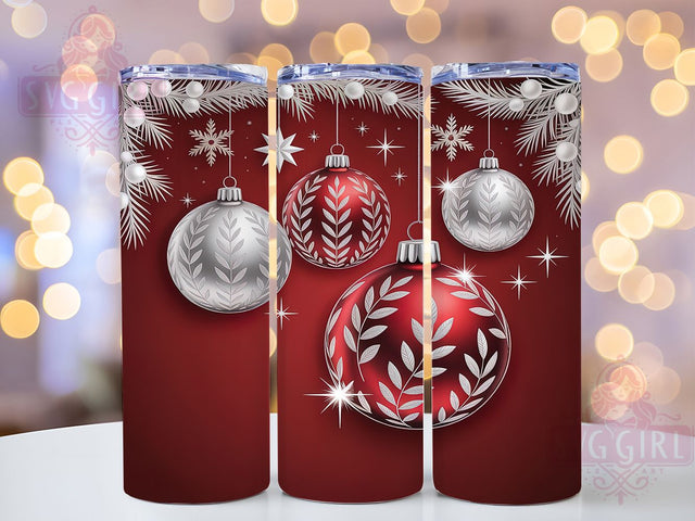 Elegant Red Ornament Christmas Tumbler, Ornament Holiday Wrap, Festive Sublimation Design, Elegant Christmas Cup, 20Oz Skinny Tumbler Wrap, Classic Ornament Mug, Seasonal Red Theme Sublimation SvggirlplusArt 