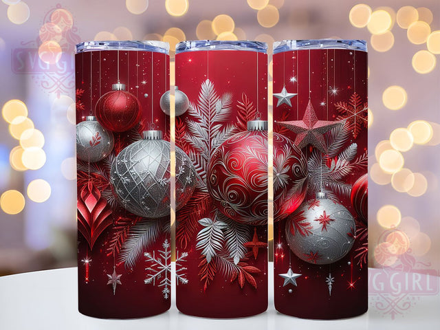 Elegant Red Ornament Christmas Tumbler, Ornament Holiday Wrap, Festive Sublimation Design, Elegant Christmas Cup, 20Oz Skinny Tumbler Wrap, Classic Ornament Mug, Seasonal Red Theme Sublimation SvggirlplusArt 