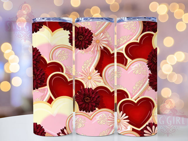 Elegant Red Pink Hearts Tumbler, Pink Hearts Wrap, Floral Lace Cup, Romantic Sublimation Design, Valentine Gift Tumbler, Seamless Hearts Wrap, Elegant Love Cup Sublimation SvggirlplusArt 