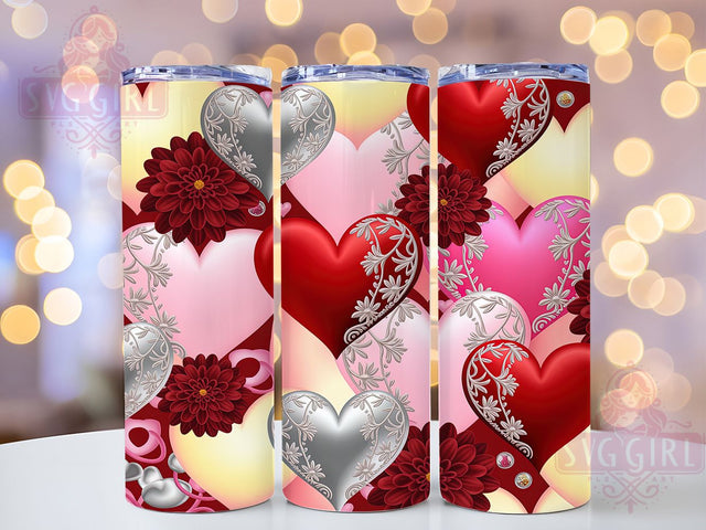 Elegant Red Pink Hearts Tumbler, Pink Hearts Wrap, Floral Lace Cup, Romantic Sublimation Design, Valentine Gift Tumbler, Seamless Hearts Wrap, Elegant Love Cup Sublimation SvggirlplusArt 