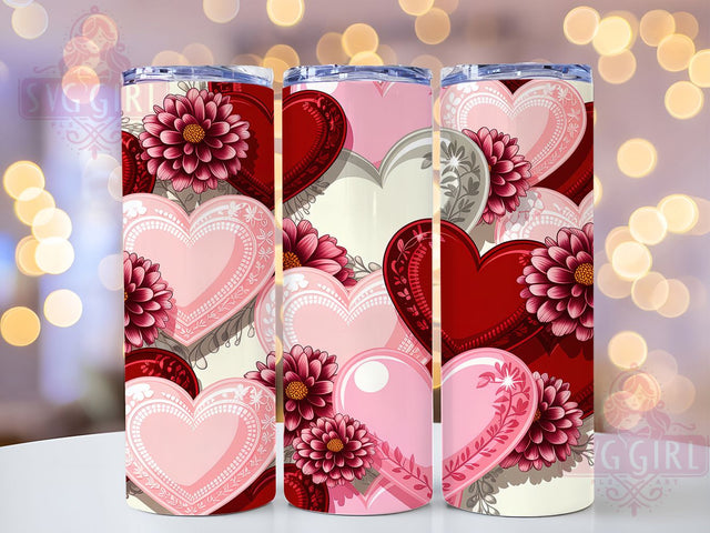 Elegant Red Pink Hearts Tumbler, Pink Hearts Wrap, Floral Lace Cup, Romantic Sublimation Design, Valentine Gift Tumbler, Seamless Hearts Wrap, Elegant Love Cup Sublimation SvggirlplusArt 