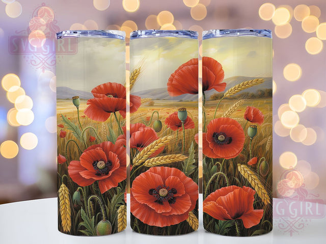 Elegant Red Poppy Garden Tumbler Wrap, Spring Flower Design, Floral Garden Cup, Botanical Pattern Wrap, Elegant Flower Gift, Romantic Poppy Art, Garden Bloom Sublimation Sublimation SvggirlplusArt 