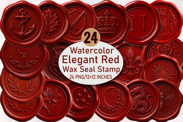 Elegant Red Wax Seal Stamp Clipart Bundle. Sublimation SVGArt 