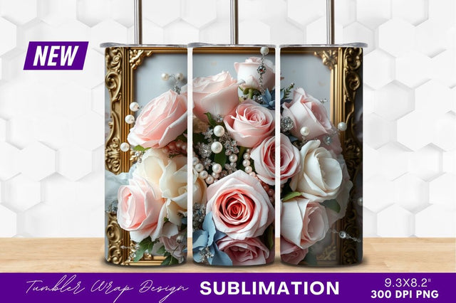 Elegant Rose Bouquet With Pearls And Gold Frame Sublimation Regulrcrative 