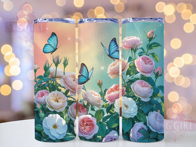 Elegant Roses Butterfly Floral Tumbler, Spring Butterfly Tumbler, Seamless Rose Wrap, Elegant Roses Wrap, Butterfly Flower Wrap, Sublimation Design, Trendy Gift Idea Sublimation SvggirlplusArt 