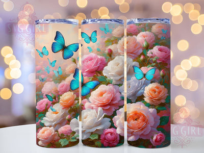 Elegant Roses Butterfly Floral Tumbler, Spring Butterfly Tumbler, Seamless Rose Wrap, Elegant Roses Wrap, Butterfly Flower Wrap, Sublimation Design, Trendy Gift Idea Sublimation SvggirlplusArt 