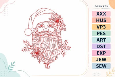 Elegant Santa Line Art with Poinsettias Christmas Embroidery Design Embroidery/Applique DESIGNS sg embroidery 