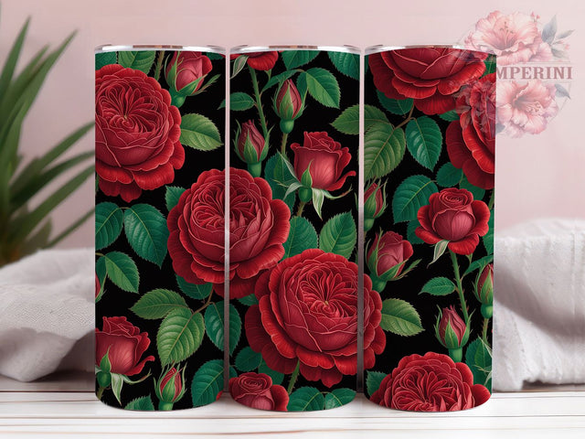 Elegant Seamless Red Rose Tumbler, Seamless Floral Tumbler, Elegant Rose Wrap, Whimsical Floral Wrap, Artistic Rose Wrap, Sublimation Design, Trendy Gift Idea Sublimation Li Zamperini 