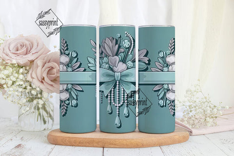 Elegant Silver & Teal 20oz Tumbler Wrap Sublimation sassyprint 