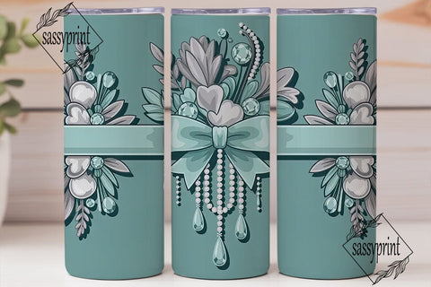Elegant Silver & Teal 20oz Tumbler Wrap Sublimation sassyprint 