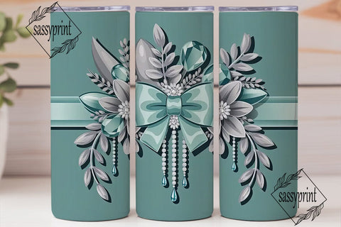 Elegant Silver & Teal 20oz Tumbler Wrap Sublimation sassyprint 
