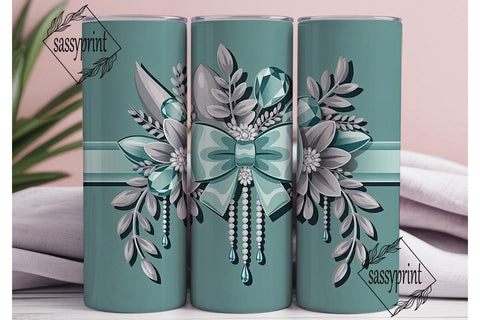 Elegant Silver & Teal 20oz Tumbler Wrap Sublimation sassyprint 