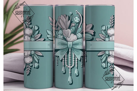 Elegant Silver & Teal 20oz Tumbler Wrap Sublimation sassyprint 