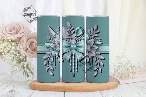 Elegant Silver & Teal 20oz Tumbler Wrap Sublimation sassyprint 