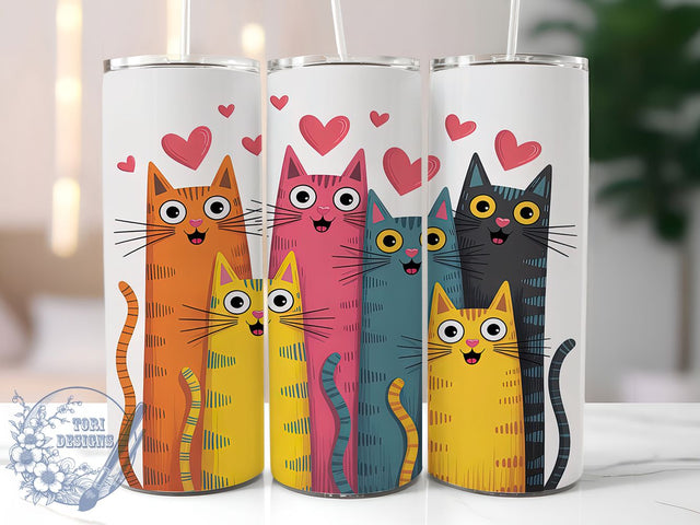 Elegant Skinny Cat Tumbler Wrap, Slim Cat Design, Cute Thin Cats, Elegant Feline Wrap, Unique Cat Sublimation, 20oz Tumbler Template, Graceful Cat Pattern Sublimation ToriDesigns 