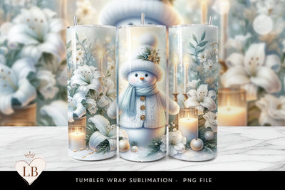 Elegant Snowman with White Lily Tumbler Wrap Sublimation BijouBay 