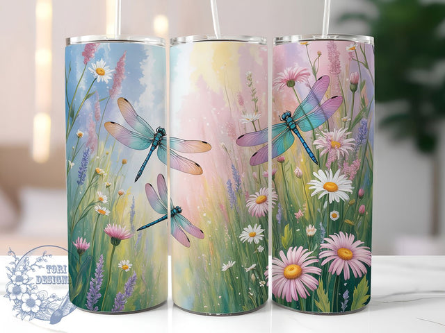 Elegant Spring Dragonfly Tumbler, Spring Flowers Tumbler, Elegant Dragonfly Wrap, Whimsical Spring Wrap, Rustic Floral Wrap, Sublimation Design, Trendy Gift Idea Sublimation ToriDesigns 