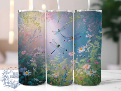 Elegant Spring Dragonfly Tumbler, Spring Flowers Tumbler, Elegant Dragonfly Wrap, Whimsical Spring Wrap, Rustic Floral Wrap, Sublimation Design, Trendy Gift Idea Sublimation ToriDesigns 