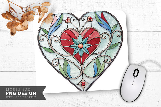 Elegant Stained Glass Heart Mouse Pad PNG Design Sublimation Regulrcrative 