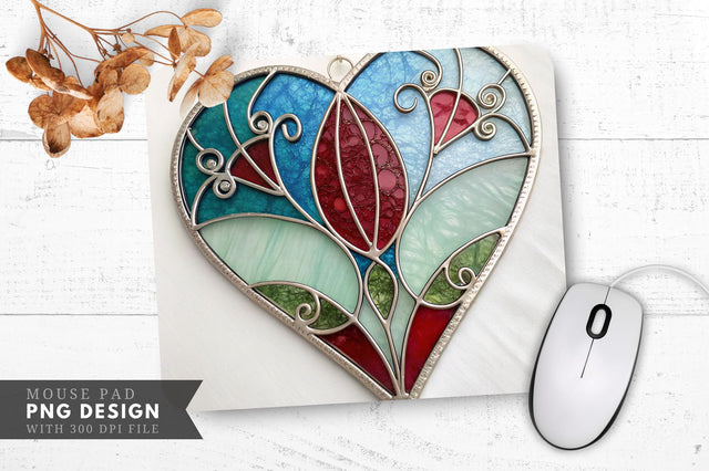 Elegant Stained Glass Heart Mouse Pad PNG Design Sublimation Regulrcrative 