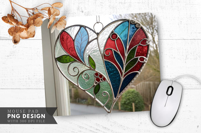 Elegant Stained Glass Heart Mouse Pad PNG Design Sublimation Regulrcrative 