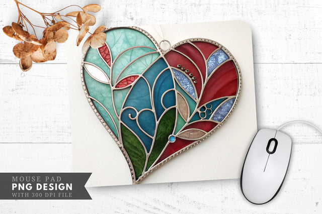 Elegant Stained Glass Heart Mouse Pad PNG Design Sublimation Regulrcrative 