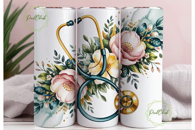 Elegant Stethoscope Floral 20oz Tumbler Sublimation PixelChick 